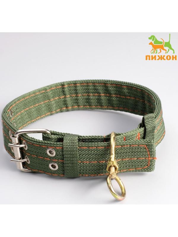 Ошейник четырехслойный с вертлюгом, 65 х 4 см, ОШ 54-60 см, полиэстер, зелёный