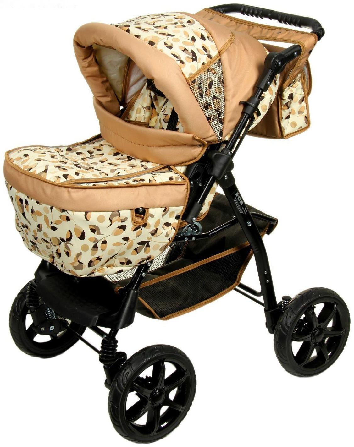 Коляска-трансформер «Пилот», пластиковые колёса, оттенки бежевого, рисунок МИКС