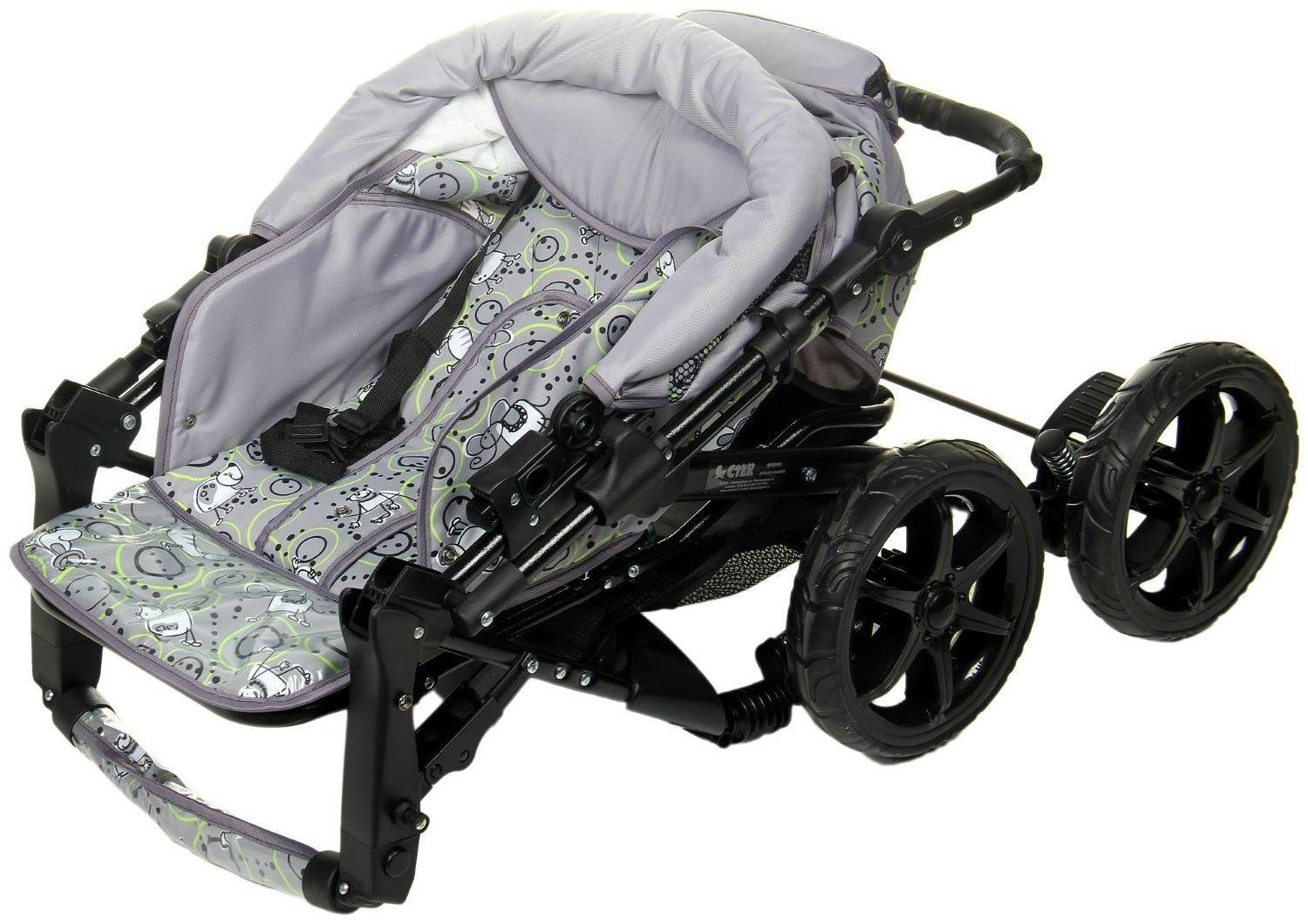 Коляска-трансформер «Пилот», пластиковые колёса, цвет серый, рисунок МИКС