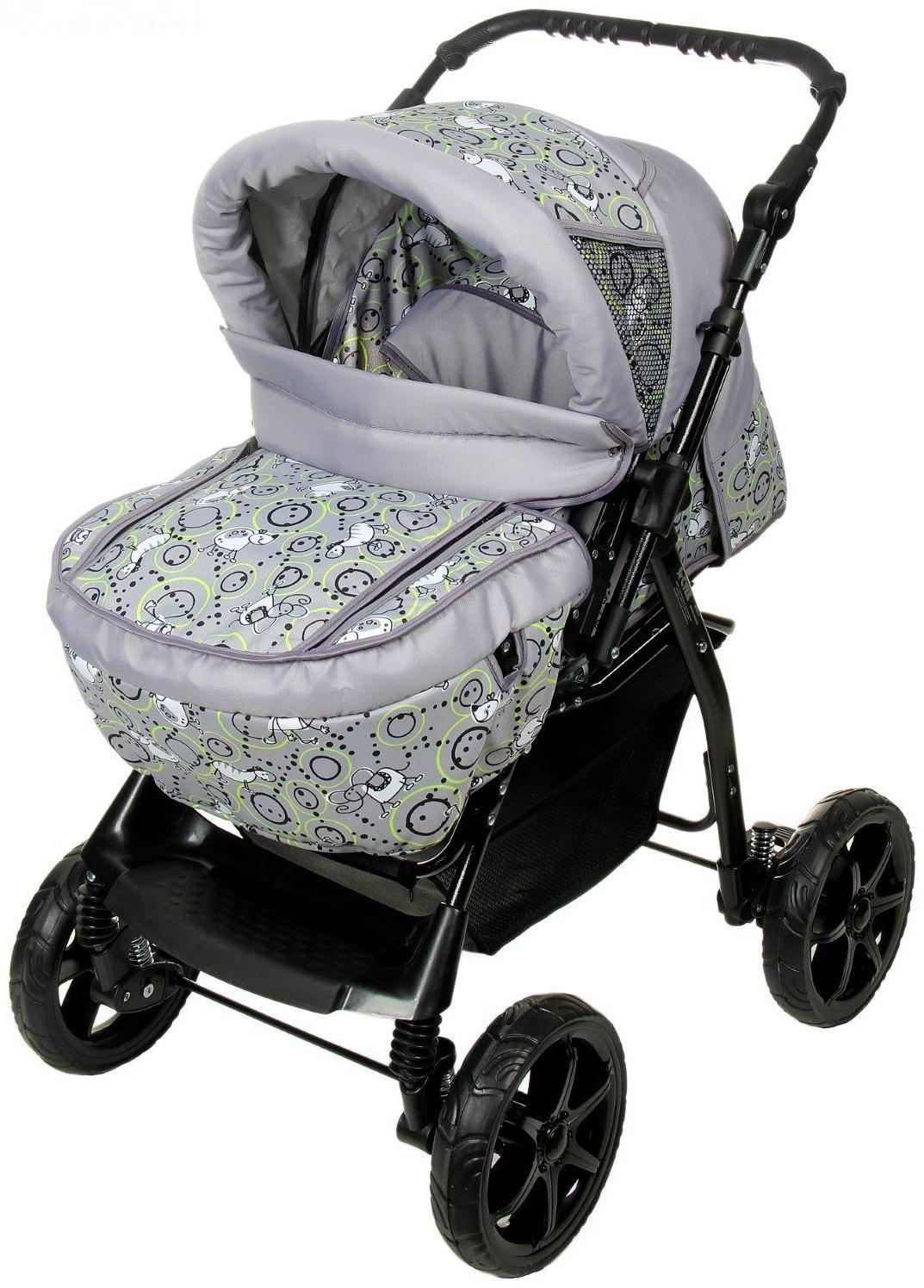 Коляска-трансформер «Пилот», пластиковые колёса, цвет серый, рисунок МИКС