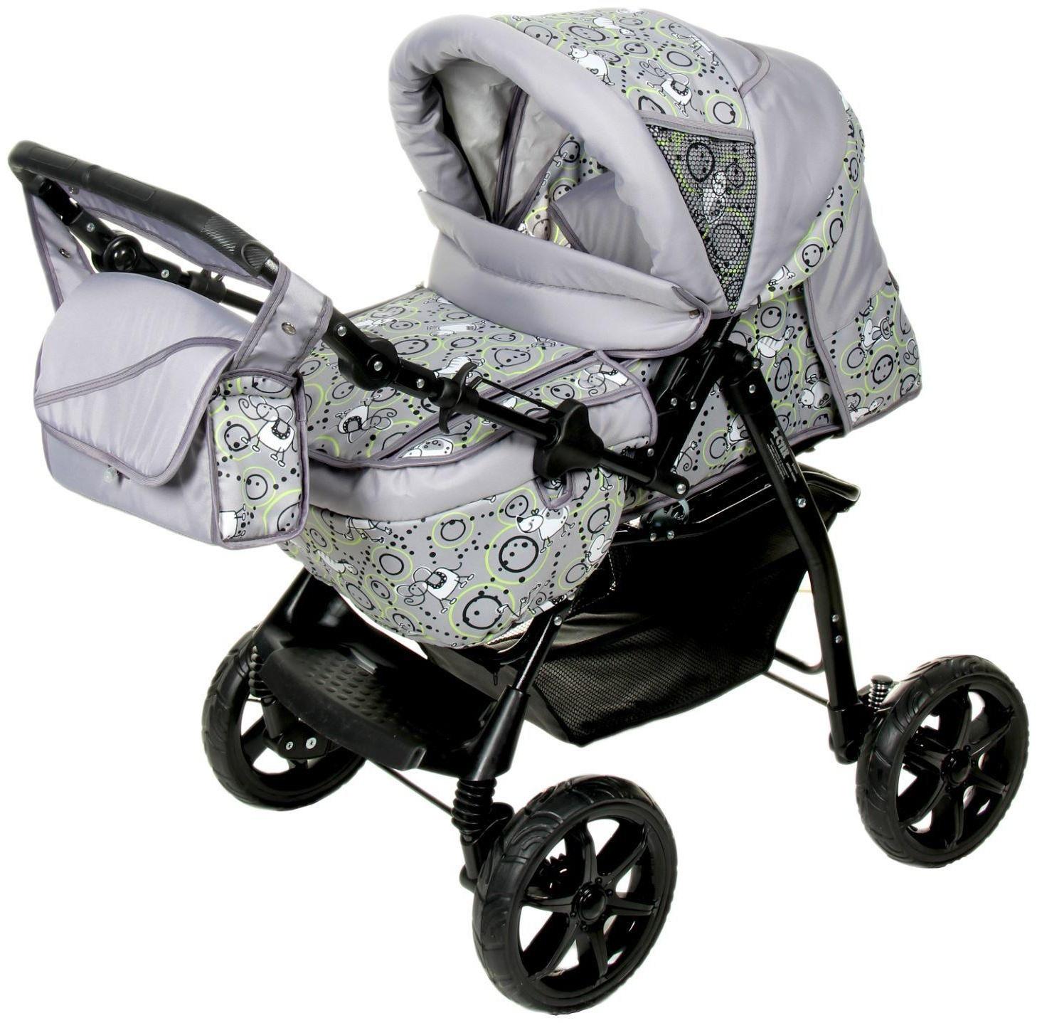 Коляска-трансформер «Пилот», пластиковые колёса, цвет серый, рисунок МИКС
