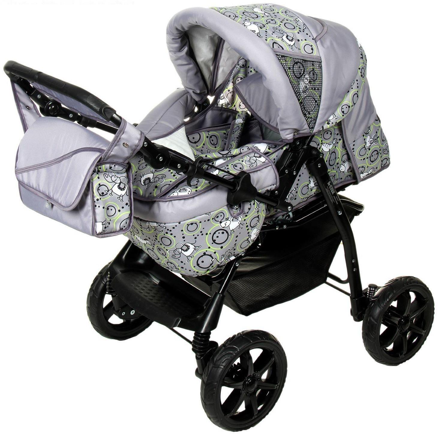 Коляска-трансформер «Пилот», пластиковые колёса, цвет серый, рисунок МИКС