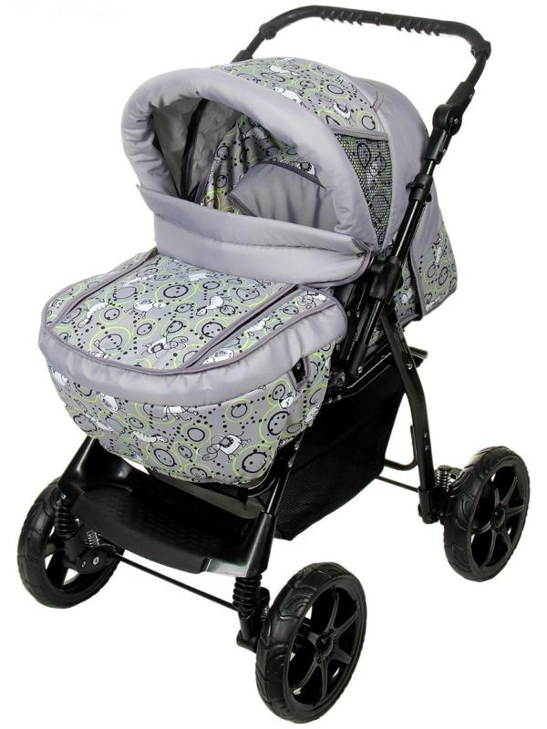 Коляска-трансформер «Пилот», пластиковые колёса, цвет серый, рисунок МИКС