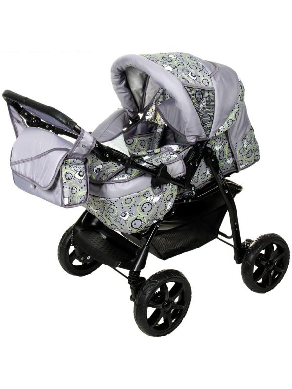 Коляска-трансформер «Пилот», пластиковые колёса, цвет серый, рисунок МИКС