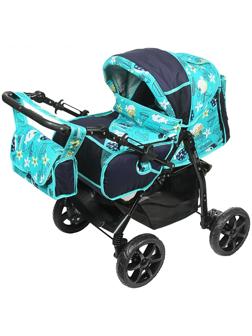 Коляска-трансформер «Гном», пластиковые колёса, оттенки бирюзового, рисунок МИКС