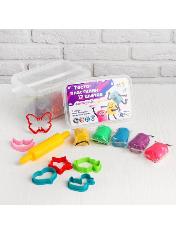 Тесто-пластилин, 12 цветов, 6 формочек + скалка: 16 см