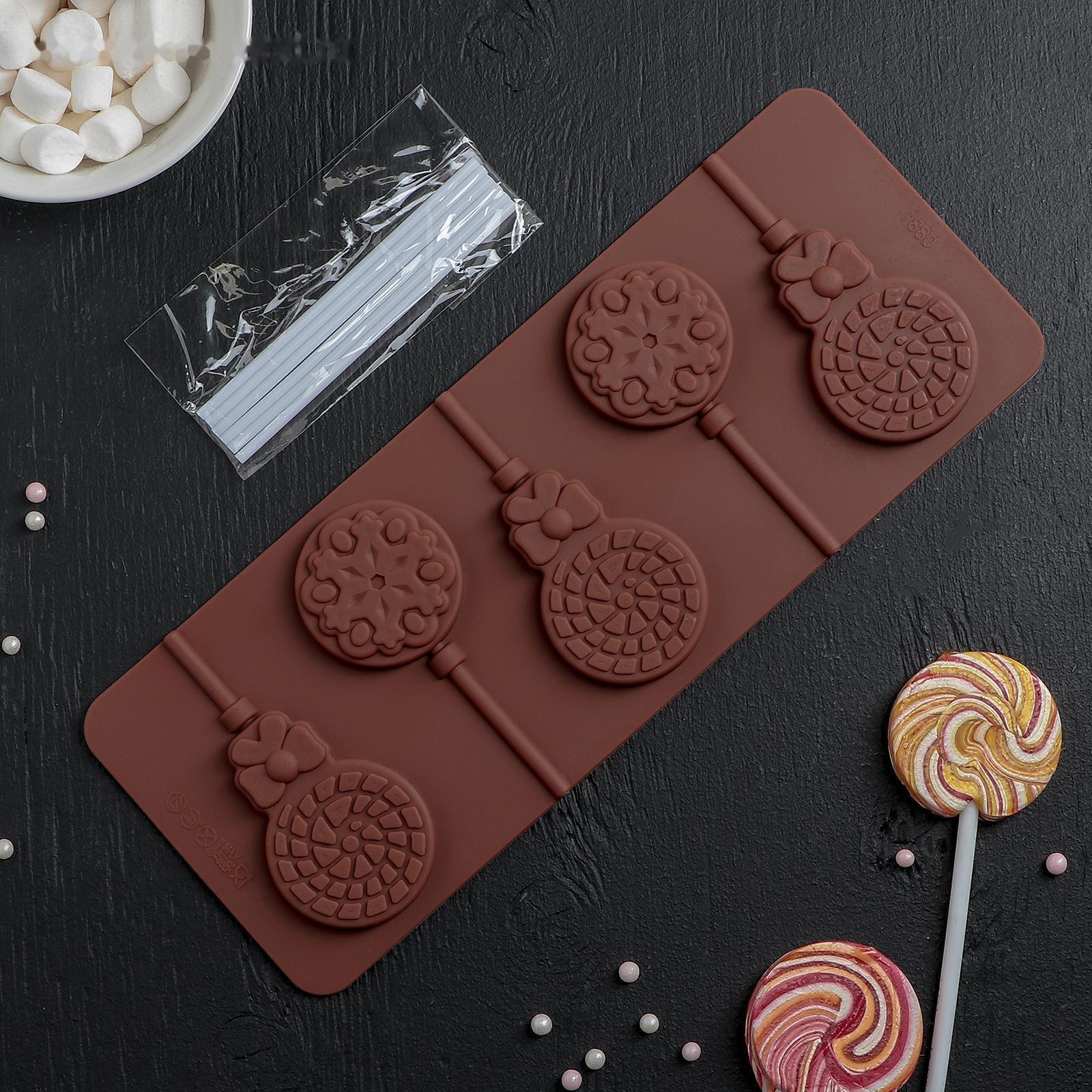 Форма для леденцов Доляна «Карамелька», 24×9,5 см, 5 ячеек, с палочками, цвет МИКС