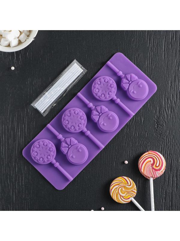 Форма для леденцов Доляна «Карамелька», 24×9,5 см, 5 ячеек, с палочками, цвет МИКС