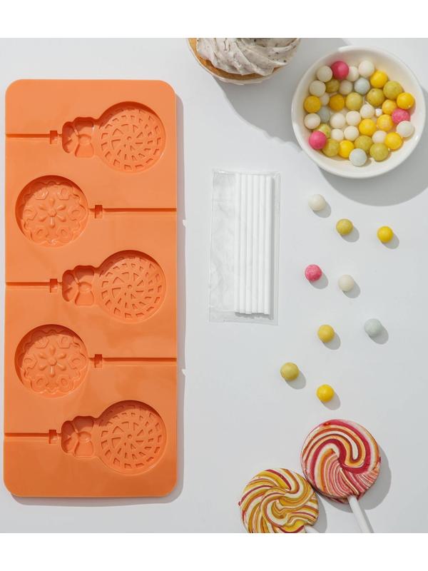 Форма для леденцов Доляна «Карамелька», 24×9,5 см, 5 ячеек, с палочками, цвет МИКС