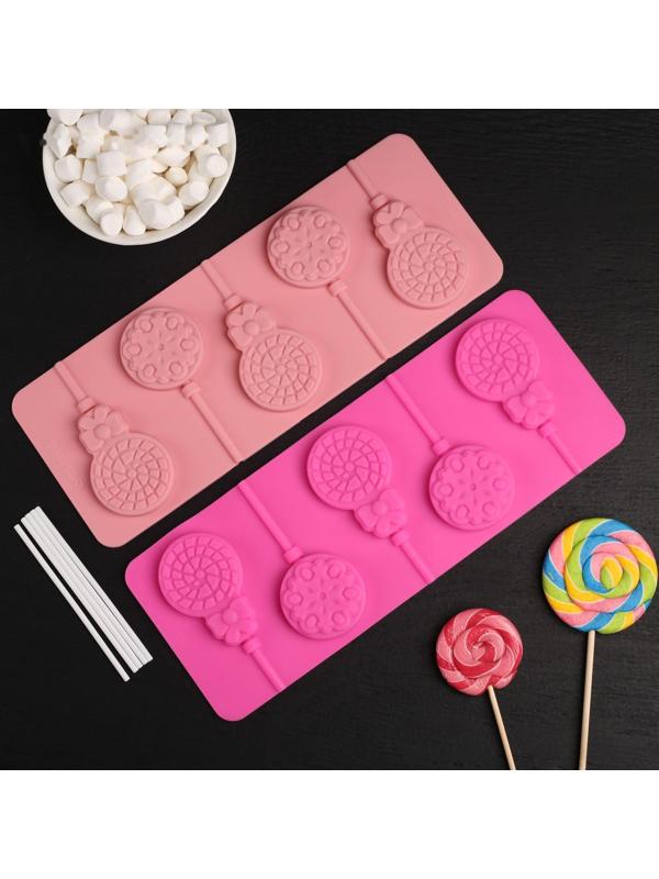 Форма для леденцов Доляна «Карамелька», 24×9,5 см, 5 ячеек, с палочками, цвет МИКС