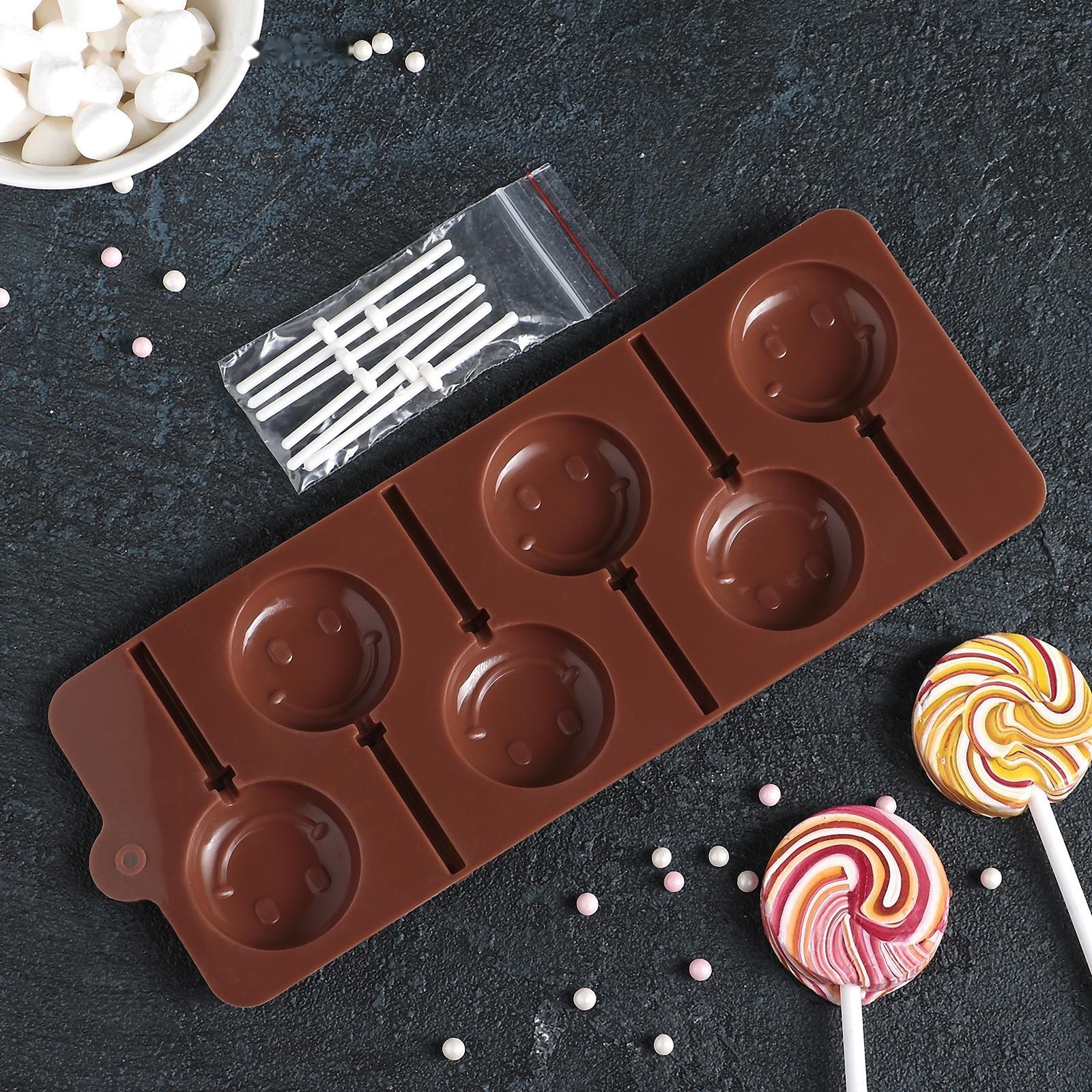 Форма для леденцов Доляна «Смайл», 24×9,5 см, 6 ячеек (d=4 см), с палочками, цвет МИКС