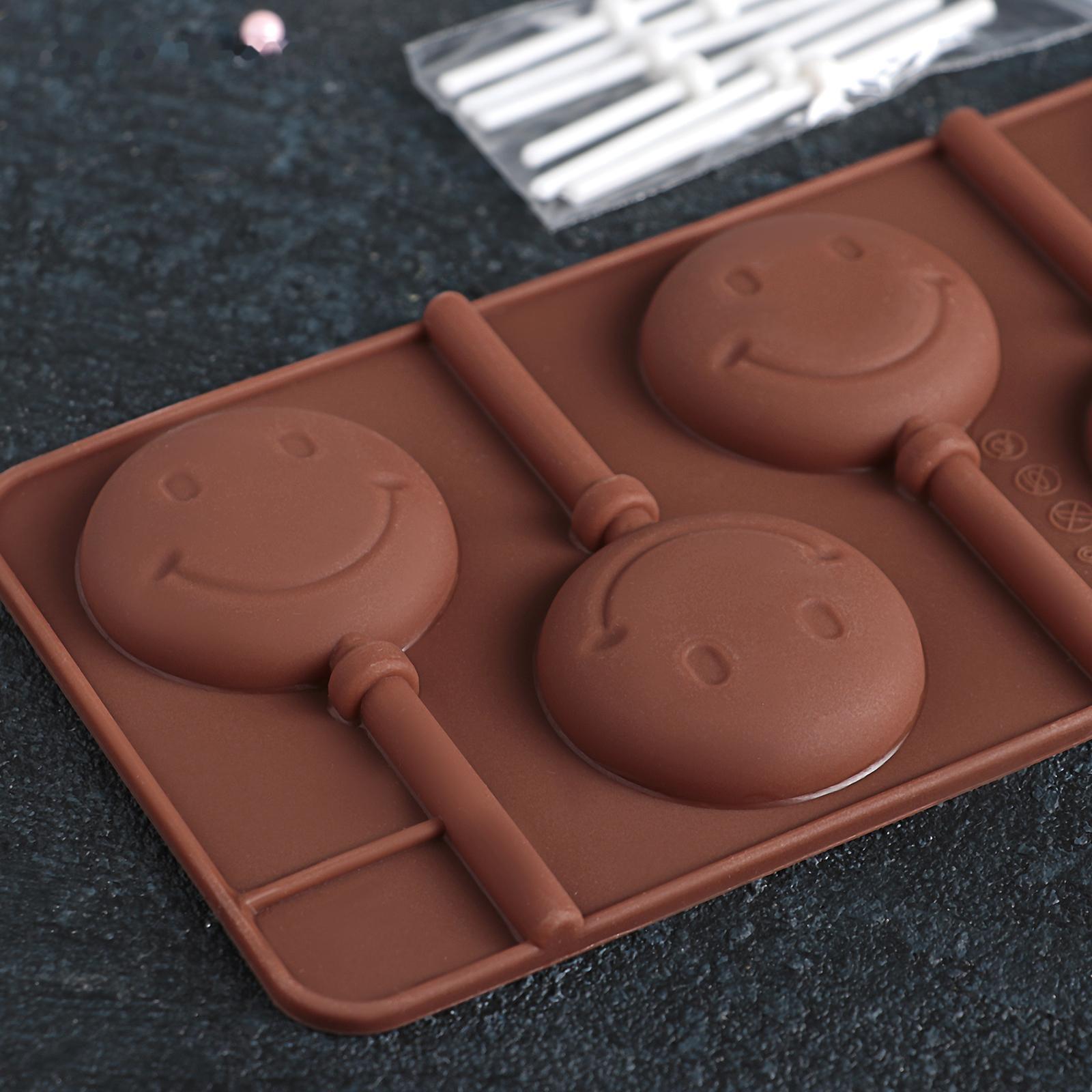 Форма для леденцов Доляна «Смайл», 24×9,5 см, 6 ячеек (d=4 см), с палочками, цвет МИКС