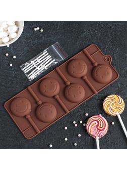 Форма для леденцов Доляна «Смайл», 24×9,5 см, 6 ячеек (d=4 см), с палочками, цвет МИКС