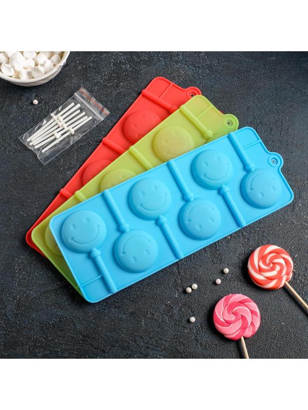 Форма для леденцов Доляна «Смайл», 24×9,5 см, 6 ячеек (d=4 см), с палочками, цвет МИКС