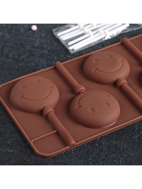 Форма для леденцов Доляна «Смайл», 24×9,5 см, 6 ячеек (d=4 см), с палочками, цвет МИКС