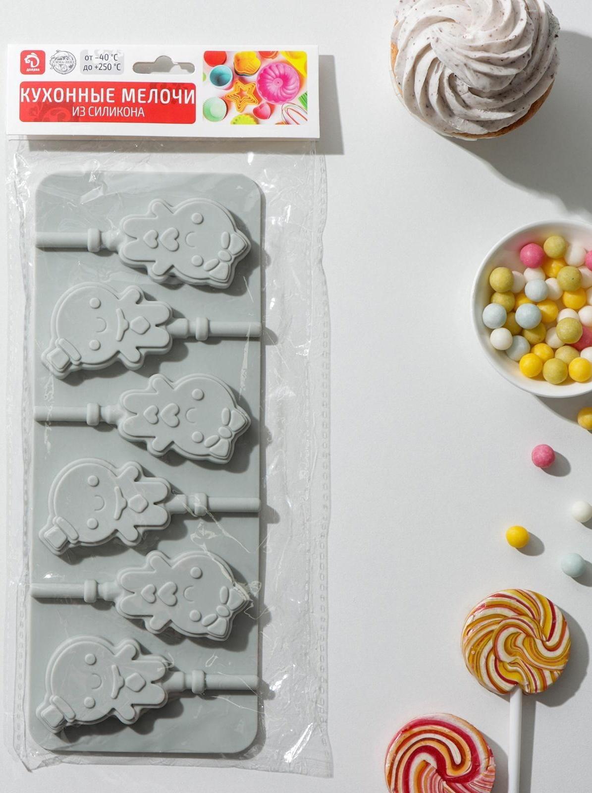 Форма для леденцов Доляна «Девочка, мальчик», 24×9,5 см, 6 ячеек, с палочками, цвет МИКС