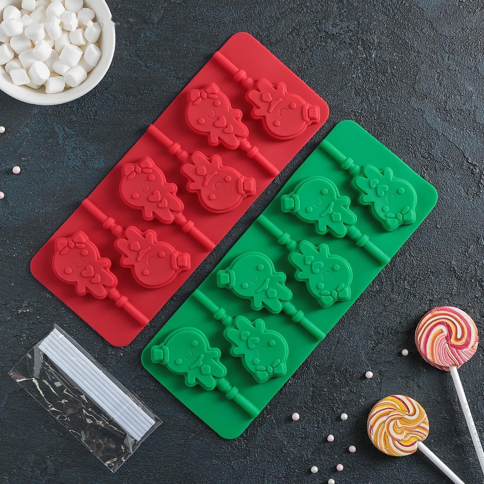 Форма для леденцов Доляна «Девочка, мальчик», 24×9,5 см, 6 ячеек, с палочками, цвет МИКС