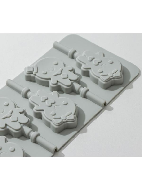 Форма для леденцов Доляна «Девочка, мальчик», 24×9,5 см, 6 ячеек, с палочками, цвет МИКС