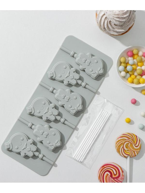 Форма для леденцов Доляна «Девочка, мальчик», 24×9,5 см, 6 ячеек, с палочками, цвет МИКС