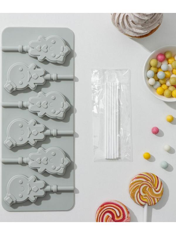 Форма для леденцов Доляна «Девочка, мальчик», 24×9,5 см, 6 ячеек, с палочками, цвет МИКС