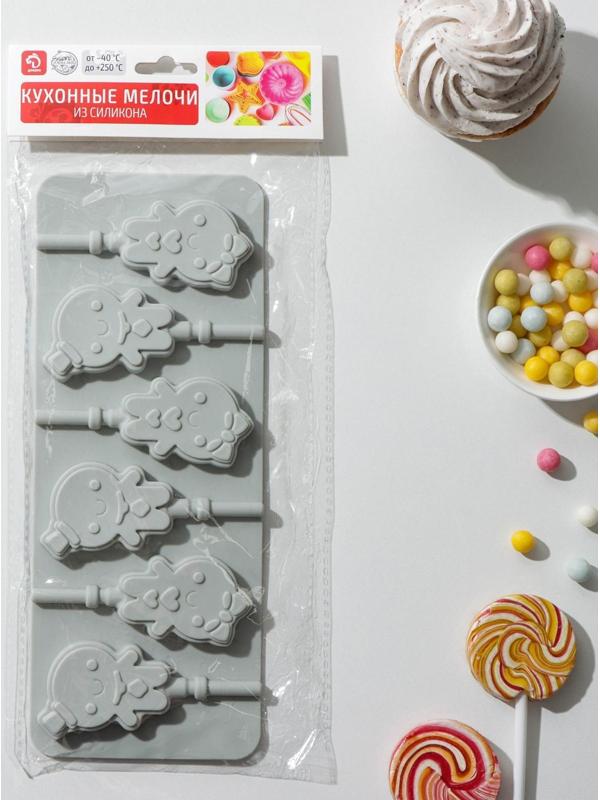 Форма для леденцов Доляна «Девочка, мальчик», 24×9,5 см, 6 ячеек, с палочками, цвет МИКС