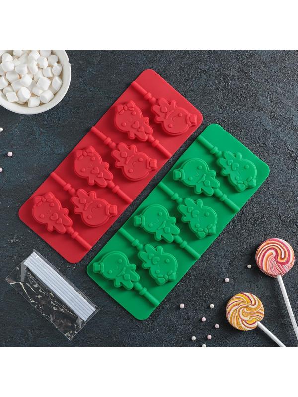 Форма для леденцов Доляна «Девочка, мальчик», 24×9,5 см, 6 ячеек, с палочками, цвет МИКС