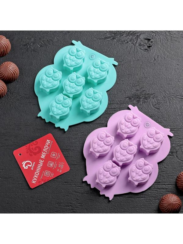 Форма для льда и кондитерских украшений Доляна «Совы», 12,5×11 см, 6 ячеек (3,3×2,7×1,5 см), цвет МИКС