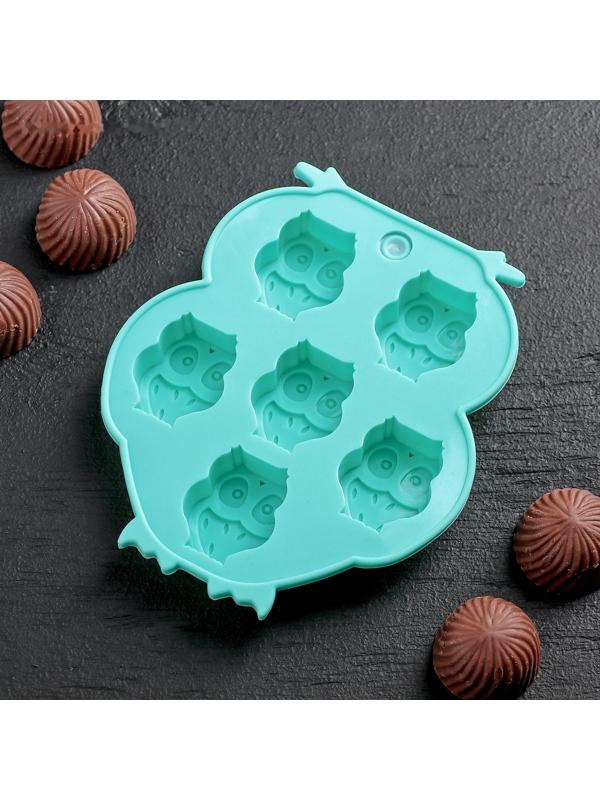 Форма для льда и кондитерских украшений Доляна «Совы», 12,5×11 см, 6 ячеек (3,3×2,7×1,5 см), цвет МИКС