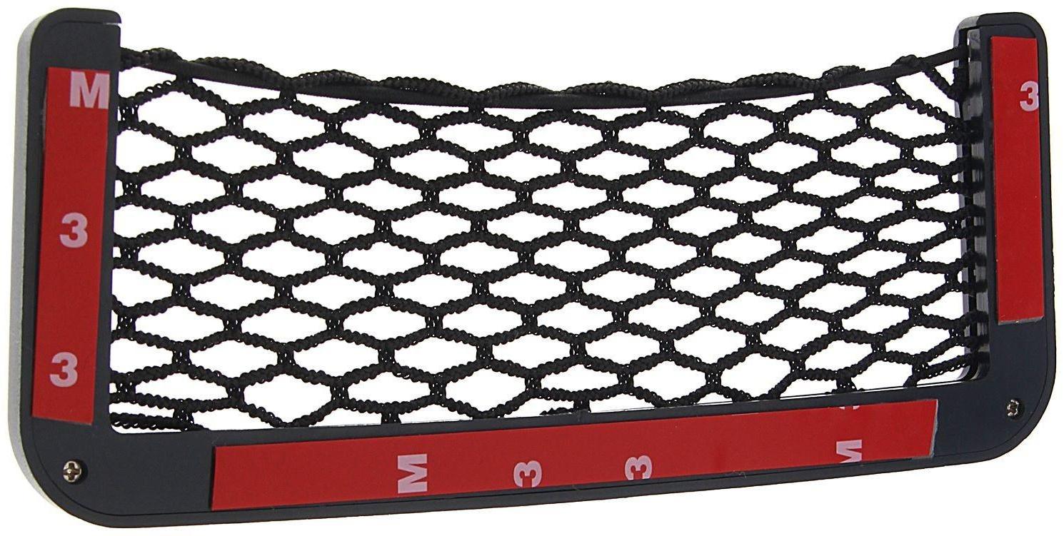 Карман-сетка под телефон на клейкой ленте, 14.5×8 см, чёрный