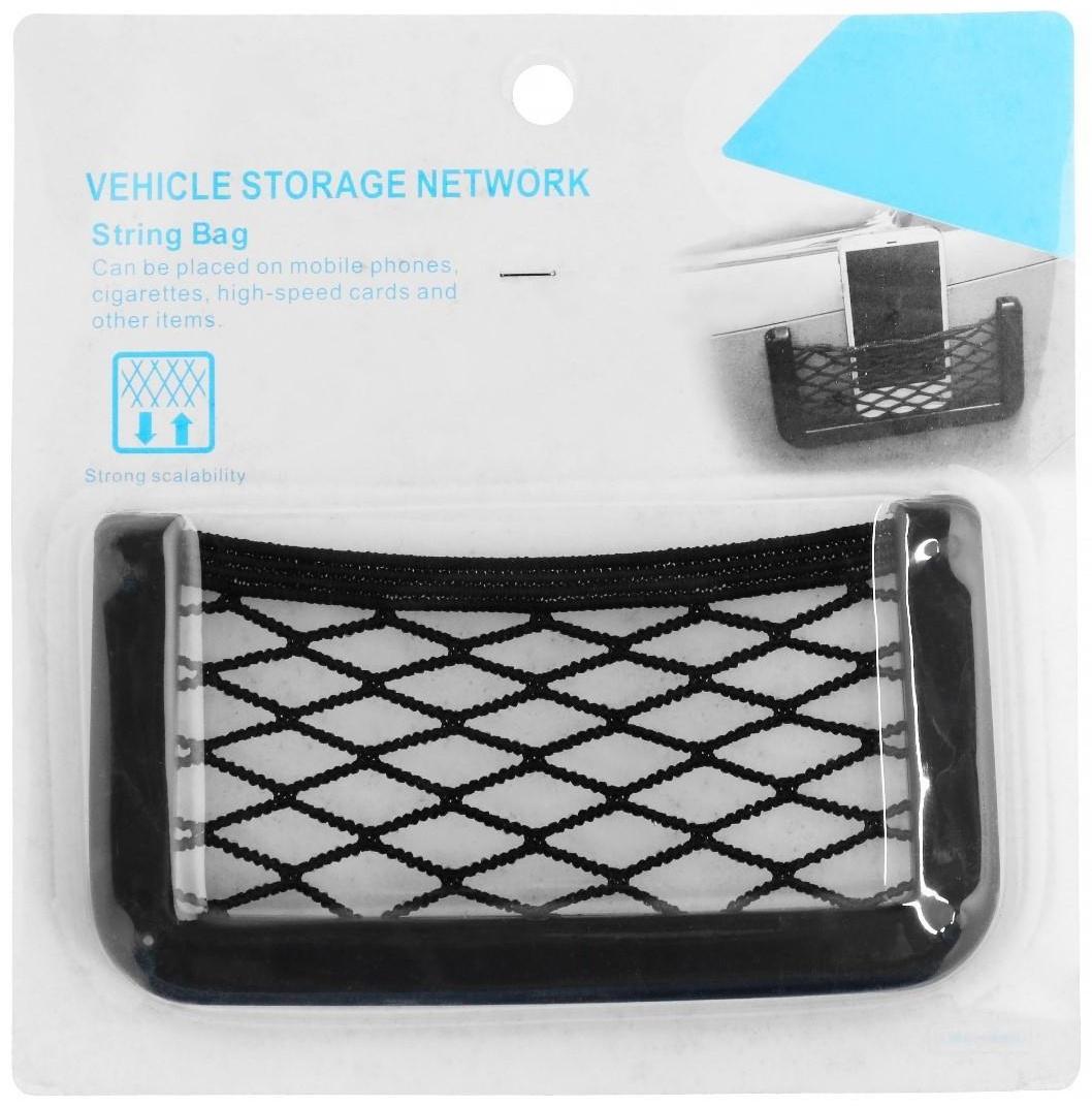 Карман-сетка под телефон на клейкой ленте, 14.5×8 см, чёрный