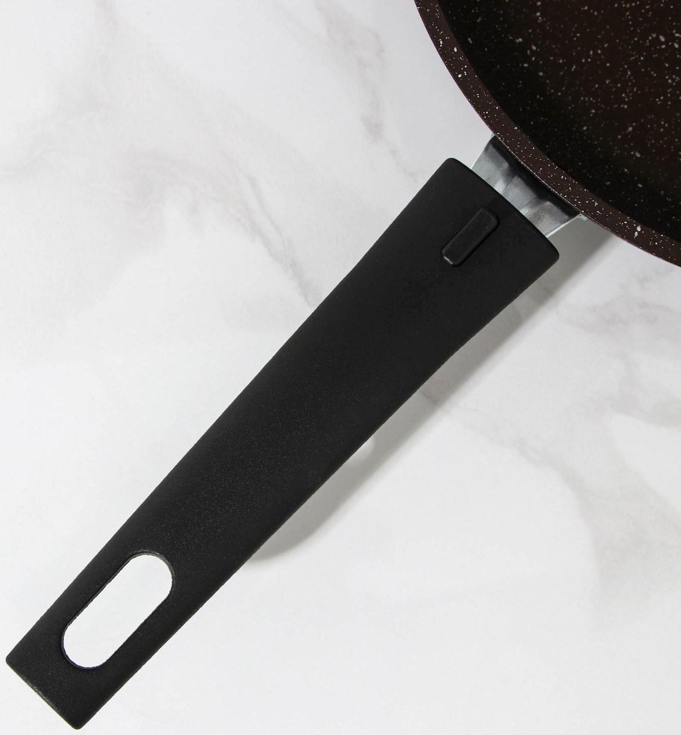 Сковорода, d=22 см, съёмная ручка, антипригарное покрытие, цвет кофейный мрамор