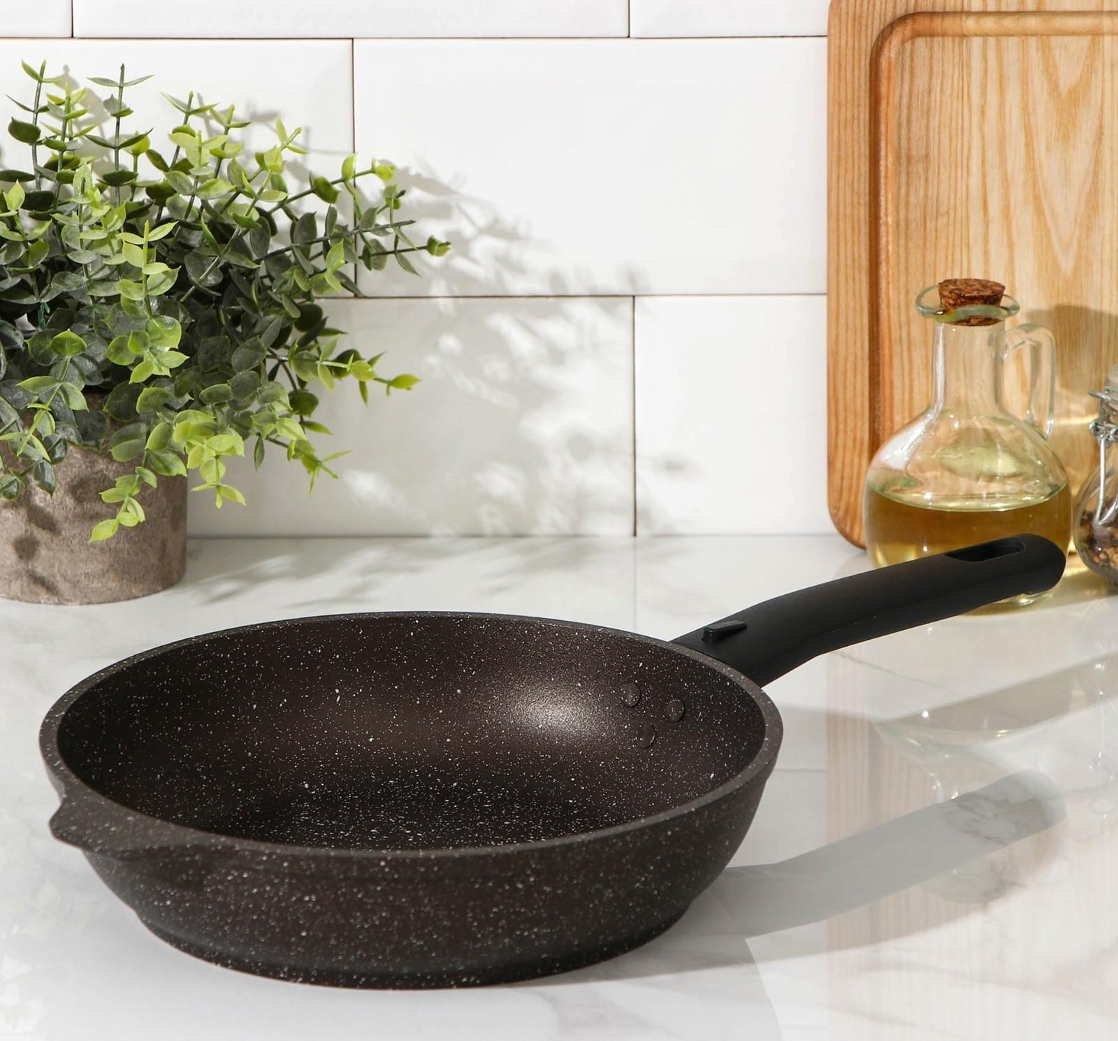 Сковорода, d=22 см, съёмная ручка, антипригарное покрытие, цвет кофейный мрамор