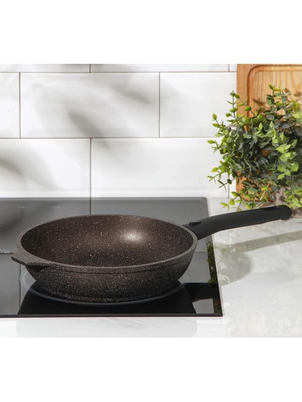 Сковорода, d=22 см, съёмная ручка, антипригарное покрытие, цвет кофейный мрамор