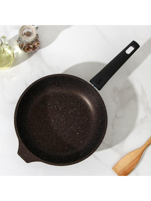 Сковорода, d=22 см, съёмная ручка, антипригарное покрытие, цвет кофейный мрамор