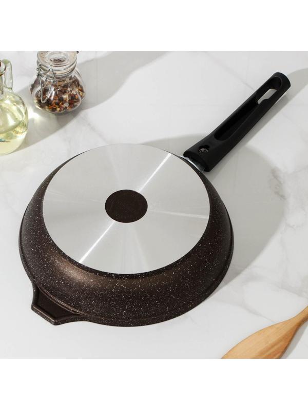 Сковорода, d=22 см, съёмная ручка, антипригарное покрытие, цвет кофейный мрамор