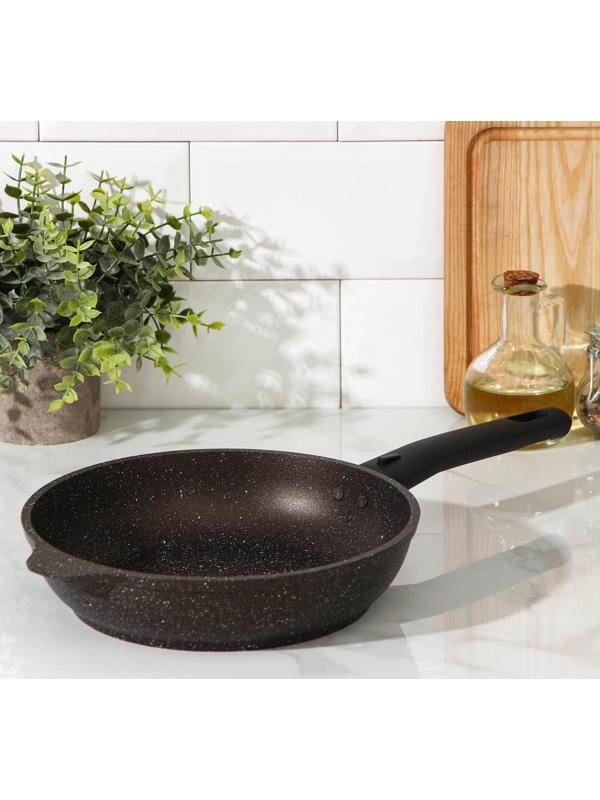 Сковорода, d=22 см, съёмная ручка, антипригарное покрытие, цвет кофейный мрамор
