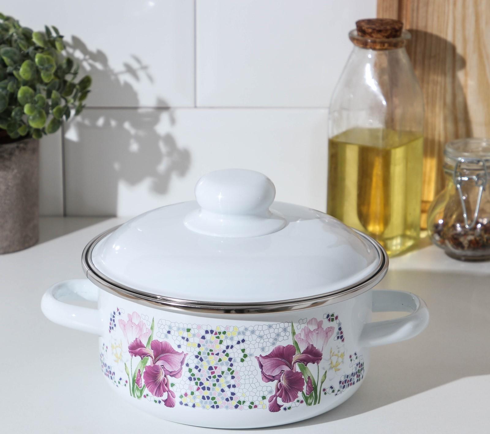 Кастрюля «Мозаика» 1,5 л, d=15 см, эмалированная крышка, индукция, цвет белый