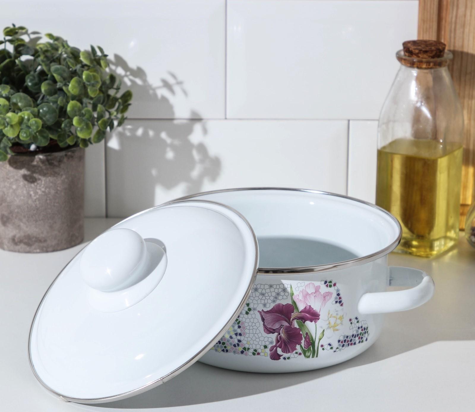 Кастрюля «Мозаика» 1,5 л, d=15 см, эмалированная крышка, индукция, цвет белый