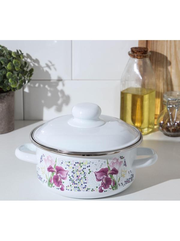 Кастрюля «Мозаика» 1,5 л, d=15 см, эмалированная крышка, индукция, цвет белый