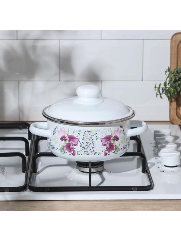 Кастрюля «Мозаика» 1,5 л, d=15 см, эмалированная крышка, индукция, цвет белый