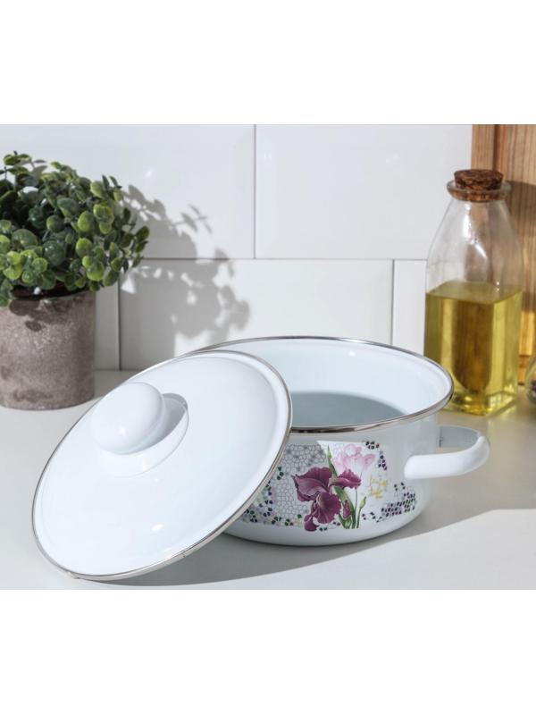 Кастрюля «Мозаика» 1,5 л, d=15 см, эмалированная крышка, индукция, цвет белый