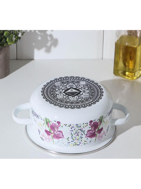 Кастрюля «Мозаика» 1,5 л, d=15 см, эмалированная крышка, индукция, цвет белый