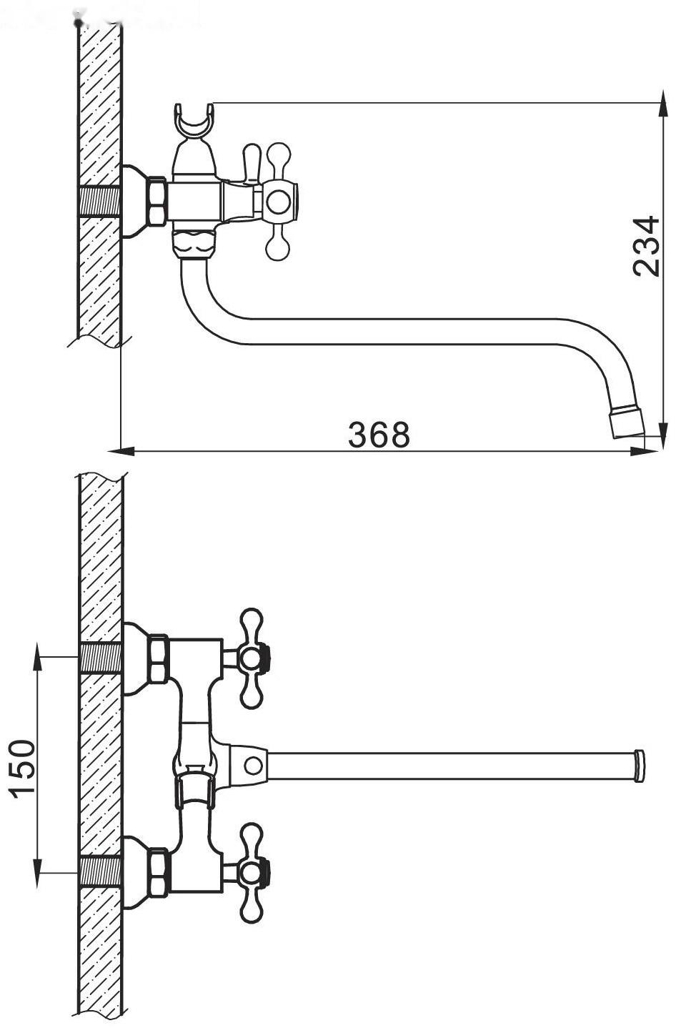 Cмеситель для ванны Accoona A7377, двухрычажный, излив 300 мм, хром