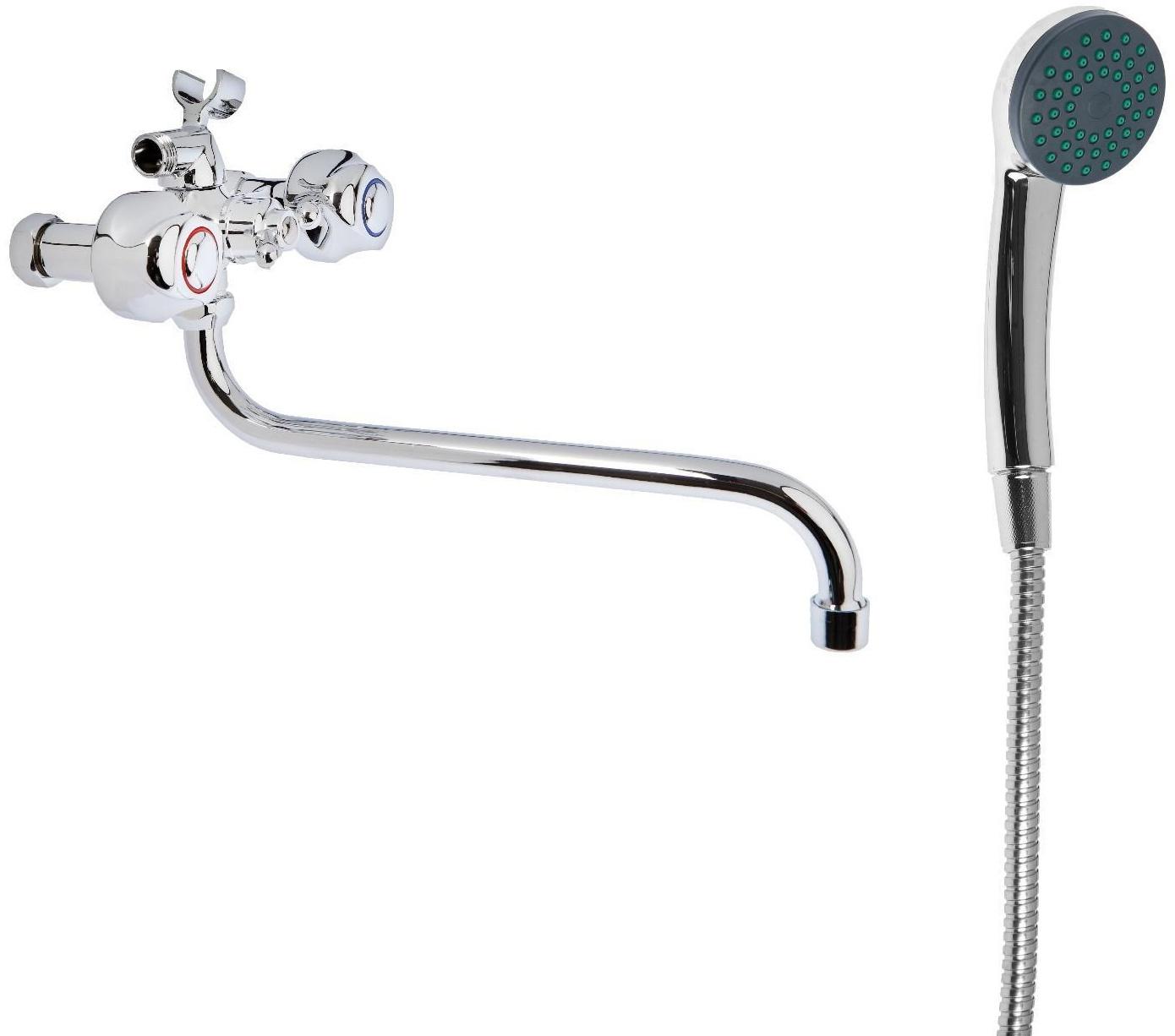 Cмеситель для ванны Accoona A7377, двухрычажный, излив 300 мм, хром