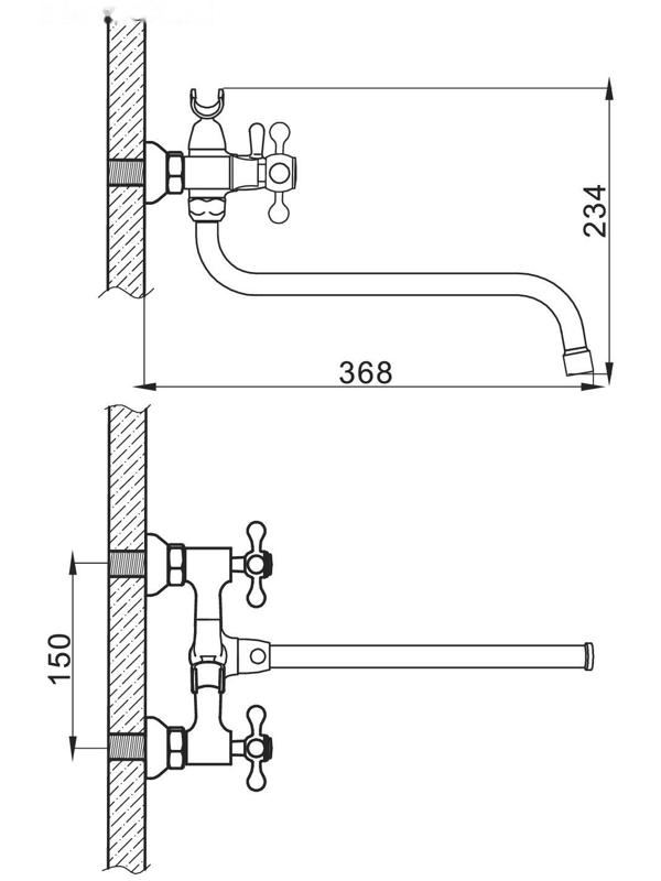 Cмеситель для ванны Accoona A7377, двухрычажный, излив 300 мм, хром