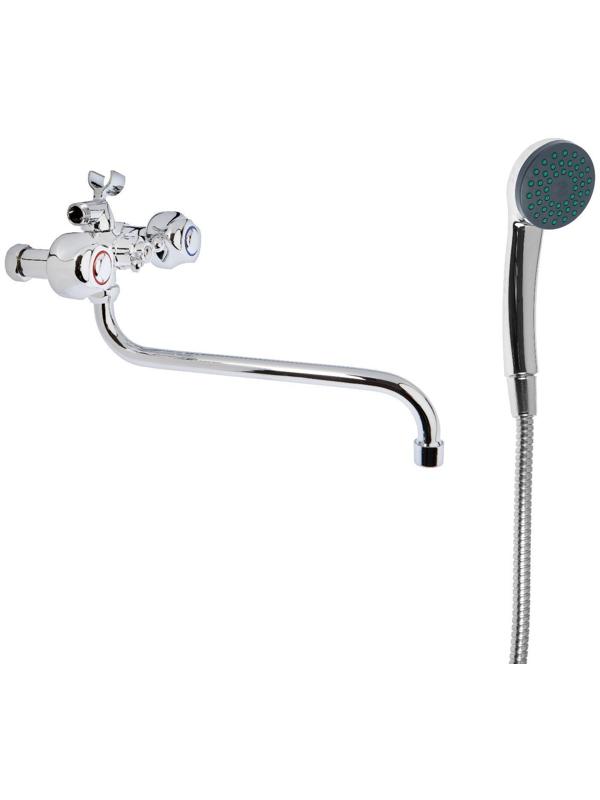 Cмеситель для ванны Accoona A7377, двухрычажный, излив 300 мм, хром