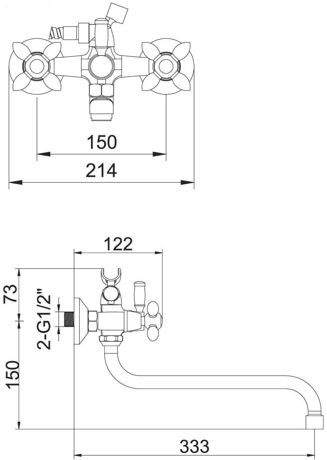 Смеситель для ванны Accoona A7182G, двухрычажный, белый/хром