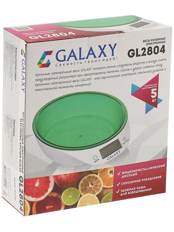Весы кухонные Galaxy GL 2804, электронные, до 5 кг, LCD-дисплей, бело-зелёные