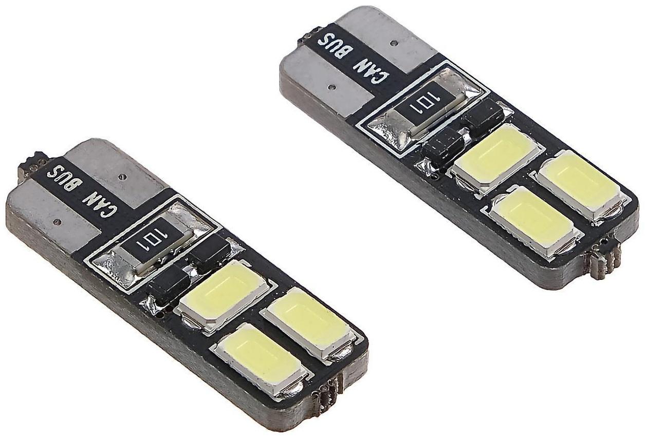 Автолампа светодиодная TORSO T10 W5W, 12 В, 6 SMD-5630, 3 Вт, с обманкой, набор 2 шт