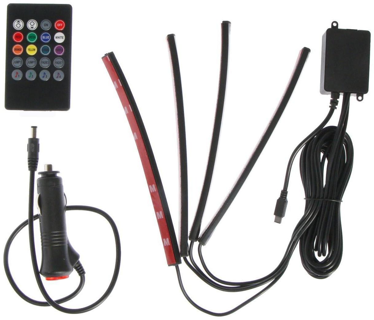 Подсветка салона 9 LED-5050, 14 см, пульт, светомузыка, мультисвет RGB, 4 шт